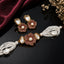 Royal layered pearl necklace with ruby-red floral centerpiece and matching earrings
