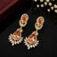 Elegant teardrop American diamond earrings with intricate floral detailing