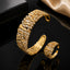 Golden CZ designer bracelet and matching ring set with intricate detailing