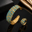 Golden CZ designer bracelet and matching ring set with intricate detailing
