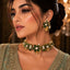 Gold Emerald Pearl Floral Choker Jewelry Set – Necklace, Earrings & Ring
