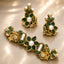 Gold Emerald Pearl Floral Choker Jewelry Set – Necklace, Earrings & Ring
