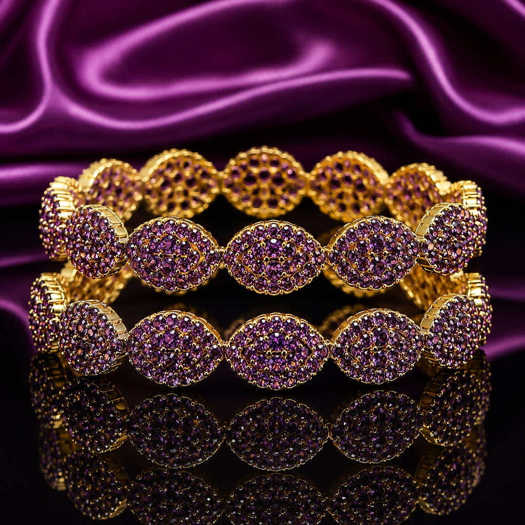 Gold Pave Oval Cluster Bangles – Set of 2 | Bridal Jewelry