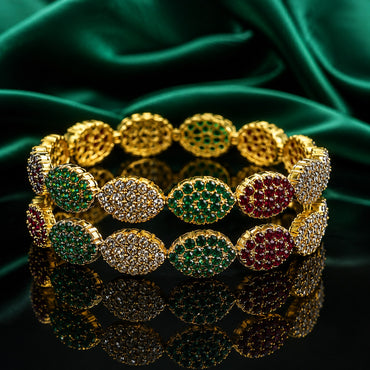 Gold Pave Oval Cluster Bangles – Set of 2 | Bridal Jewelry