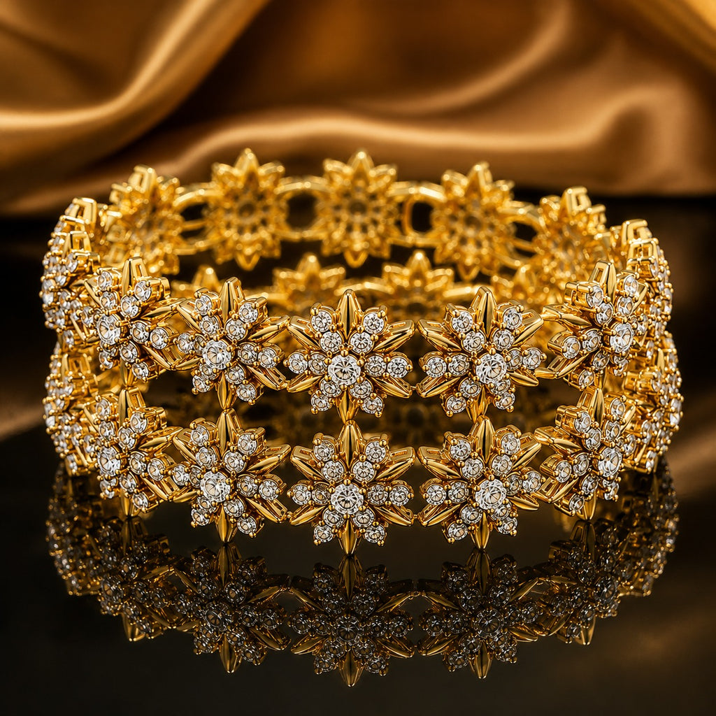 Gold Pearl Star Floral Bangles – Set of 2 | Bridal Jewelry