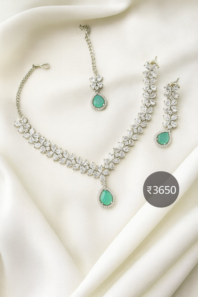 Teardrop CZ Necklace Set – Rs. 3650