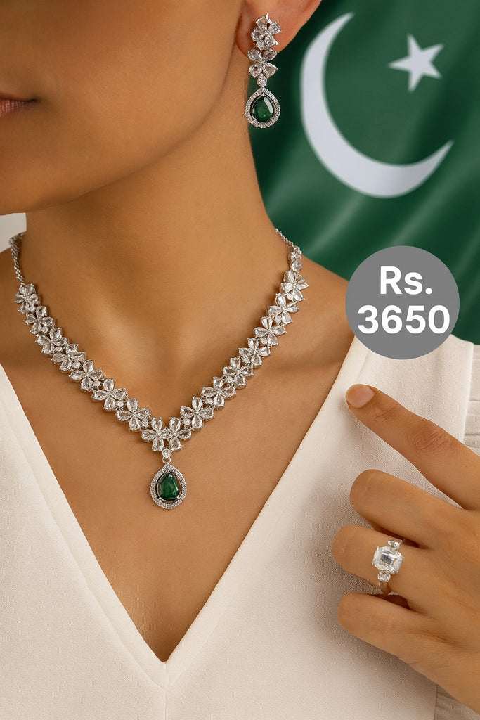 Teardrop CZ Necklace Set – Rs. 3650