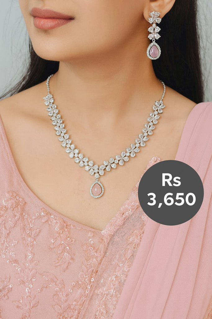 Teardrop CZ Necklace Set – Rs. 3650