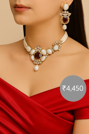 Ivory Aura Baroque Pearl Necklace Set – Rs. 4,450