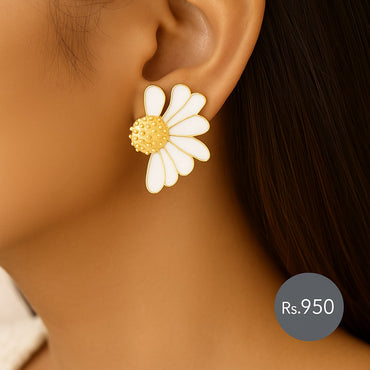 White Floral Enamel Earrings