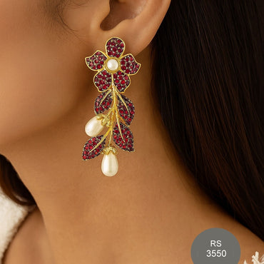 Floral Elegance Pearl Drop Earrings