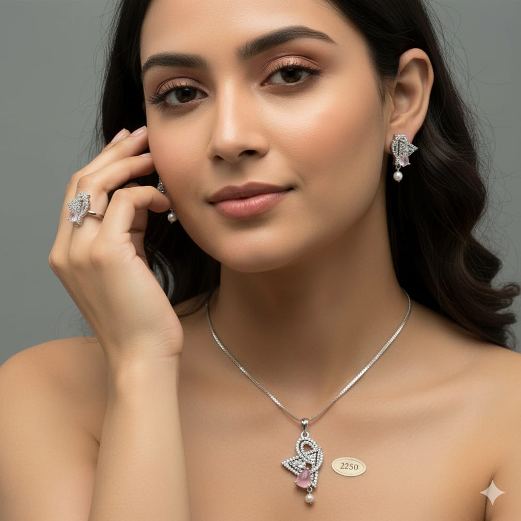 Sapphire & Pearl Teardrop Set – Rs. 2250