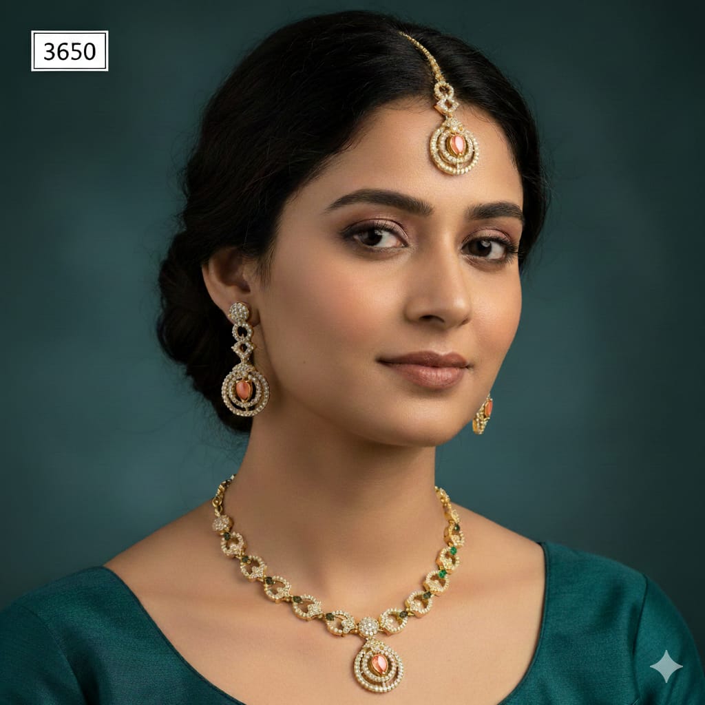 Mint Green Kundan & Zircon Gold-Plated Jewelry Set Rs. 3,650