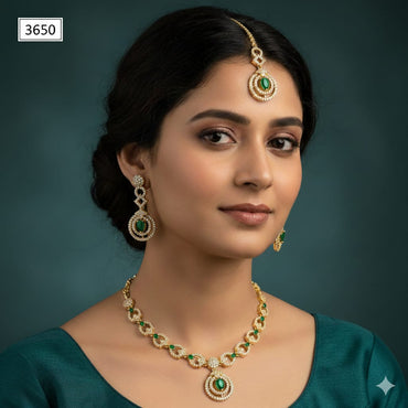 Mint Green Kundan & Zircon Gold-Plated Jewelry Set Rs. 3,650