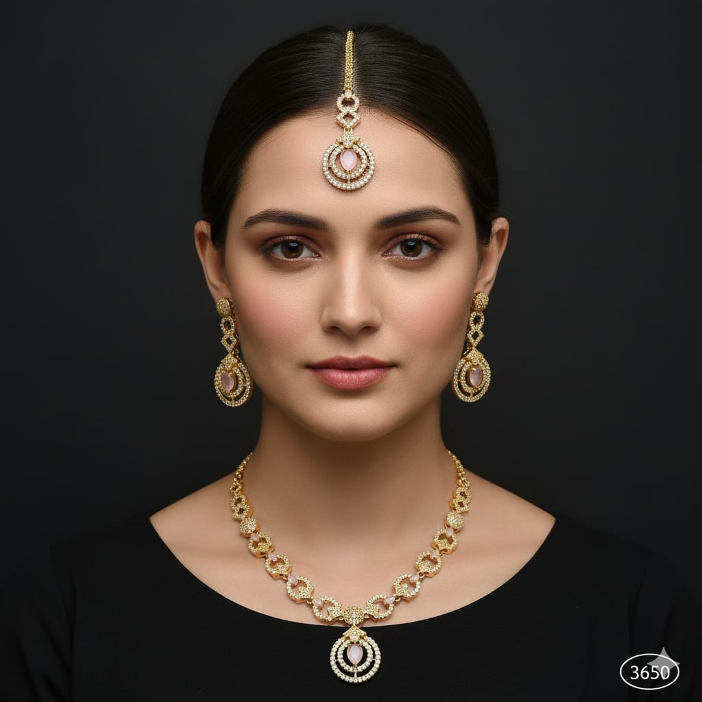 Mint Green Kundan & Zircon Gold-Plated Jewelry Set Rs. 3,650