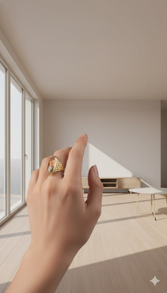 Artisan Gold Tone Real Flower Resin Statement Ring – Rs. 1,850