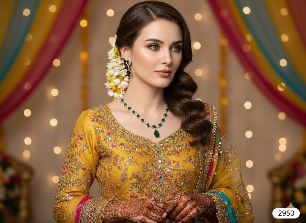 Elegant Emerald Green & Zirconia Necklace Set | Pear Drop Pendant with Matching Earrings