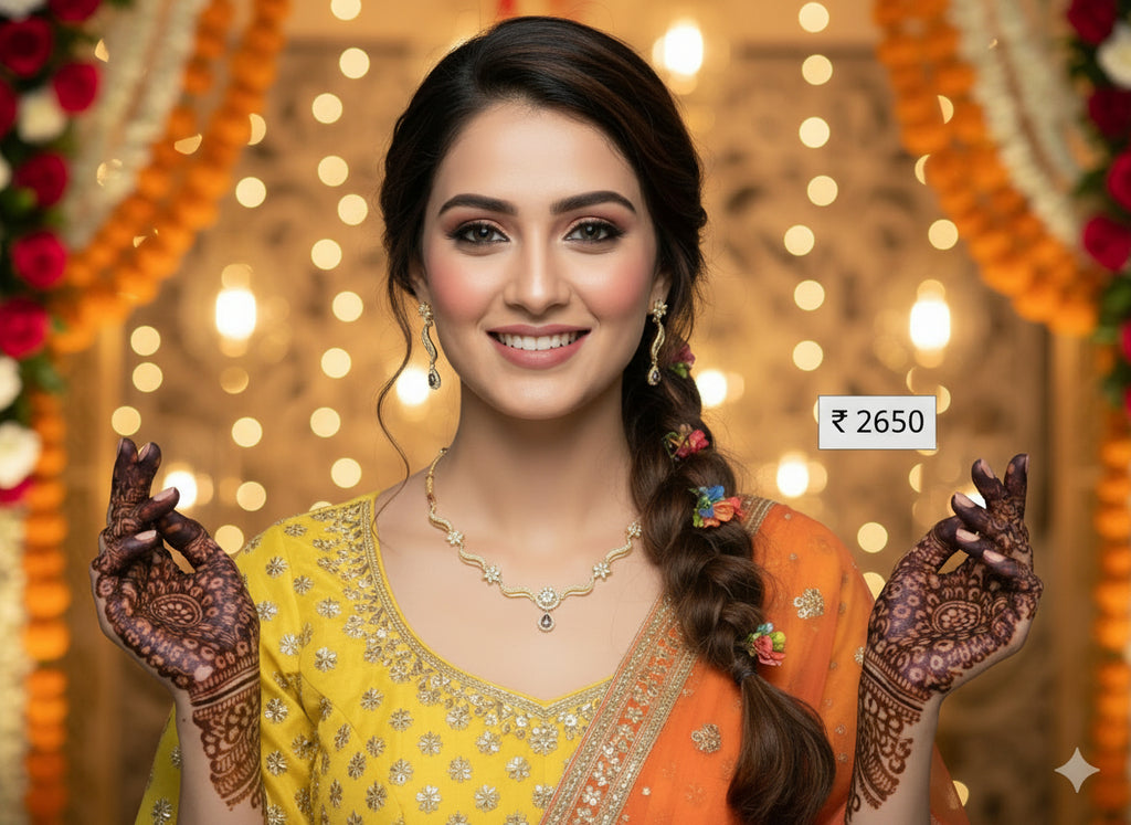 Floral Gold Tone Necklace Earring Set | Sapphire Blue Accents | Fine Fashion Jewelry*