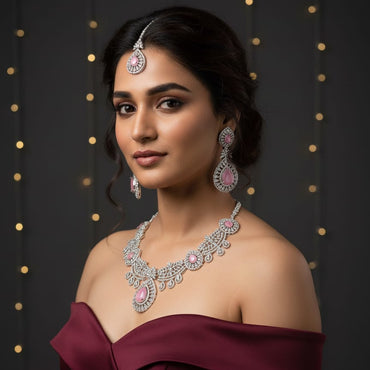 Heavy Choker Style Pink Bridal Set