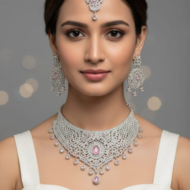 Pink Oval Stone Statement Necklace