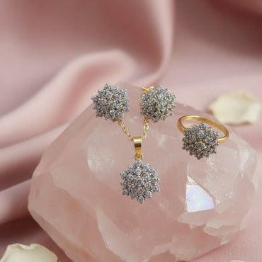 Sparkling Floral Gold-Plated Locket Set - Rs 1850