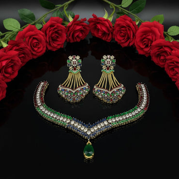 Luxury Gold Plated Multi-Color Stone Necklace Set