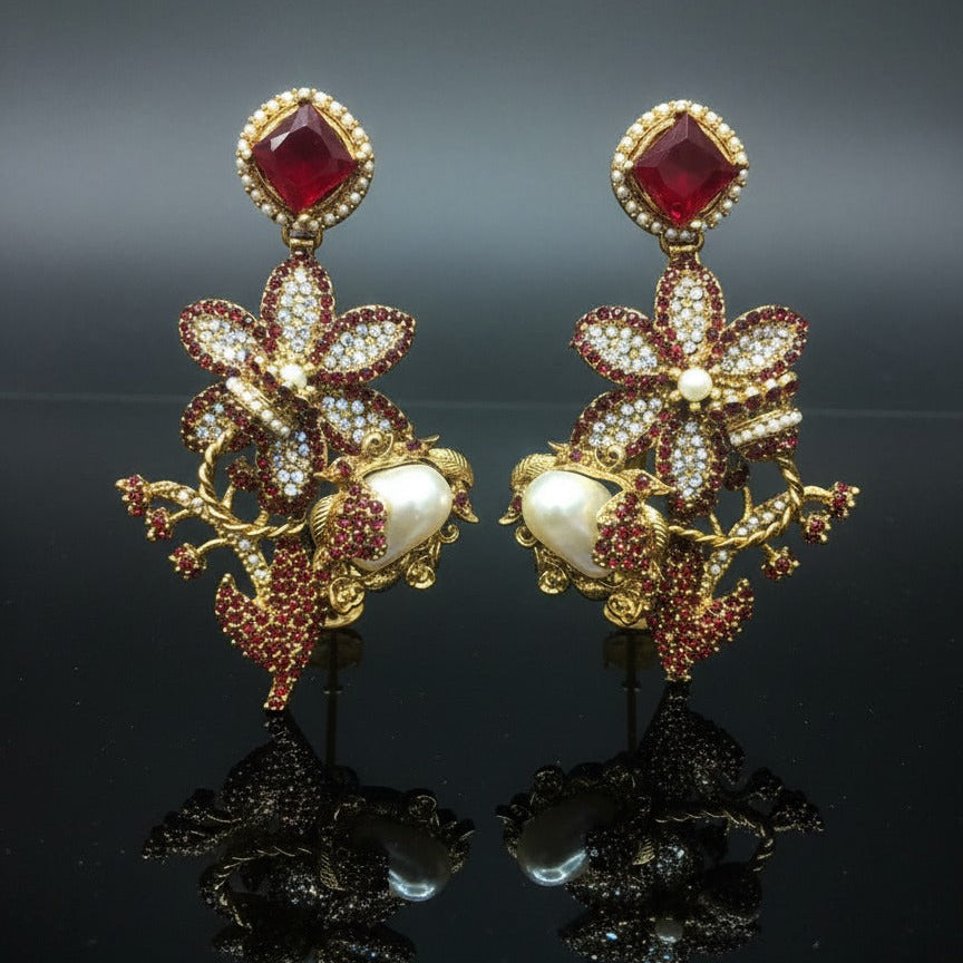Crimson Vine Floral Earrings