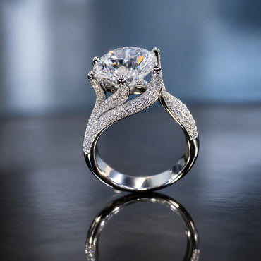 Triple Pave Band Solitaire Statement Ring