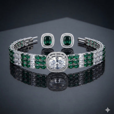 Triple Row Cuff Choker Set - Gold Emerald