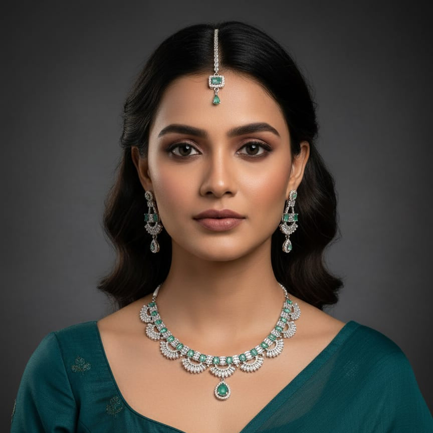 Verdant Fan Emerald Look Sunburst Choker Set – Rs. 4,250