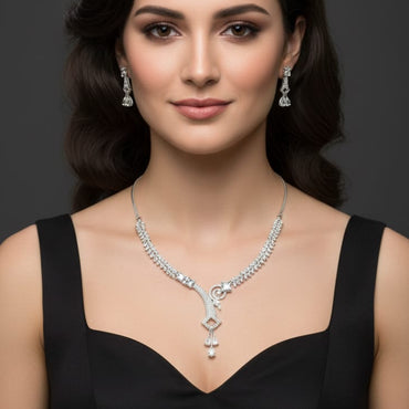 Pavé Crystal Swirl V-Drop Necklace Set – Rs. 3,650