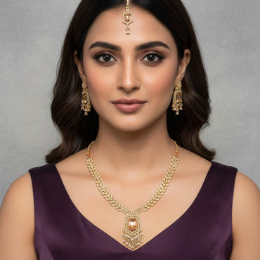 Champagne Topaz & Leaf Vine Bridal/Festive Set – Rs. 5,550