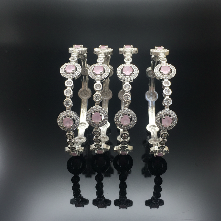 American Diamond Pink Stone Bangles Set – Bridal Wedding Jewelry