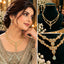 Gold AD Double-Layer Mint CZ Teardrop Necklace & Drop Earrings Set on model