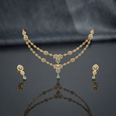 Gold AD Double-Layer Mint CZ Teardrop Necklace & Drop Earrings Set product shot