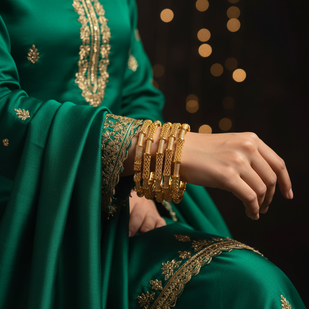 Gold Filigree Oval Bead Bangles – Set of 6 | Everyday & Festive Wear