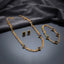 Gold Black Onyx Milgrain 4-Leaf Clover Figaro Chain Necklace Bracelet Earrings Set