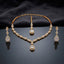 Gold CZ Marquise Leaf Vine Necklace Maang Tikka & Pear Halo Drop Earrings Bridal Set