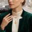 Gold Double Layer Bead Bar & Filigree Heart Teardrop Pendant Necklace