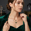 Gold Emerald CZ Solitaire & Lotus Marquise Double Layer Necklace Set