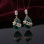 Gold Floral CZ Leaf Crystal Gem Drop Earrings in Crystal Clear showing pair suspended on monofilament wire against dark silk backdrop with baguette CZ stud top large faceted diamond-shape crystal clear drop with gold daisy flower and marquise CZ leaf sprig overlay and mirror reflection below