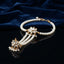 Gold Kundan Lotus Pearl Hath Phool Hand Harness Bracelet Ring in White Ivory variant flat lay showing single strand fine pearl wrist bracelet with white MOP kundan lotus flower focal and 3 parallel seed pearl strands connecting to matching smaller kundan lotus adjustable finger ring with tiny pearl drops in antique gold tone
