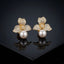 Gold & Silver-Tone Micro-Pavé CZ Triple Leaf Flower Cap & South Sea Pearl Stud Earrings