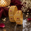 Gold-Tone Mughal Granule Polki & Ruby CZ Wide Kada Bangle Set of 2