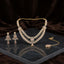 Gold Peach CZ Halo Double Layer Pear Necklace, Drop Earrings & Maang Tikka Bridal Set