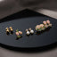 Gold Pink Floral Enamel Pearl CZ 4-Pair Stud Earring Set with Gift Box