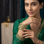 Gold Round Kundan Polki Green Enamel Wide Cuff Bangle Set of 4