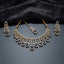 Gold Sapphire Blue CZ Leaf Cascade Necklace Maang Tikka & Linear Drop Earrings Bridal Set