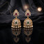 Gold-Tone Antique Rajwadi CZ Pavé Ruby Stud & Emerald Dome Jhumka Earrings with pearl drops