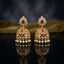 Gold-Tone Antique Rajwadi CZ Ruby Fleur-de-Lis Stud & Multi-Ruby Dome Jhumka Earrings with double pearl drops